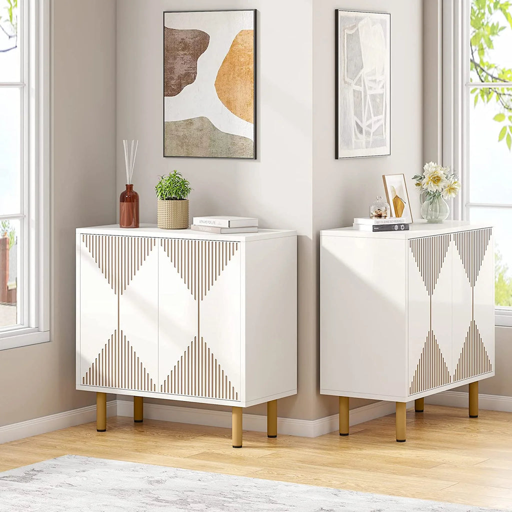 Tribesigns 59" Modern White Storage Cabinet Set, Freestanding Floor Cabinet, Wood Buffet Cabinet with Doors, Large Storage Cabinet for Living Room, Dining Room, Garage