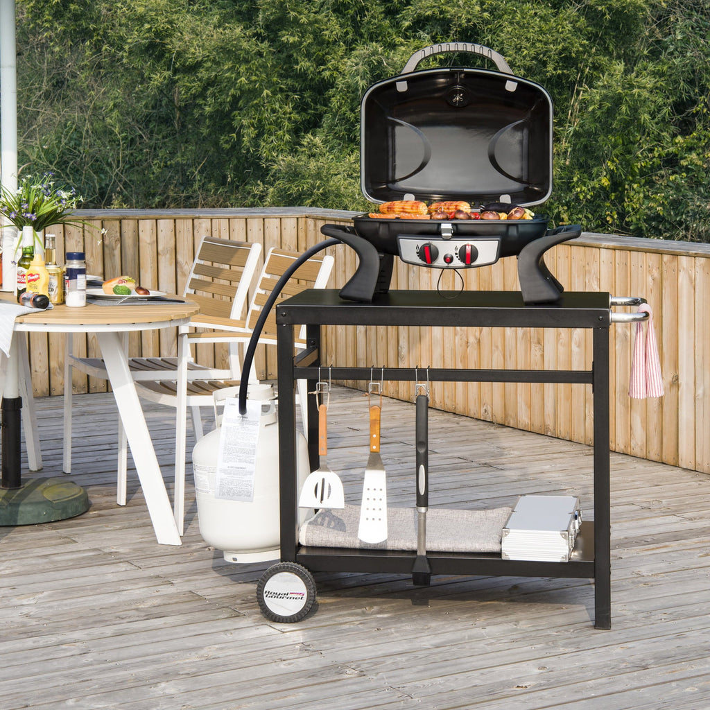 Gourmet PC3401B Double Shelf Movable Dining Cart Work Table. Outdoor Food Preparation Cart