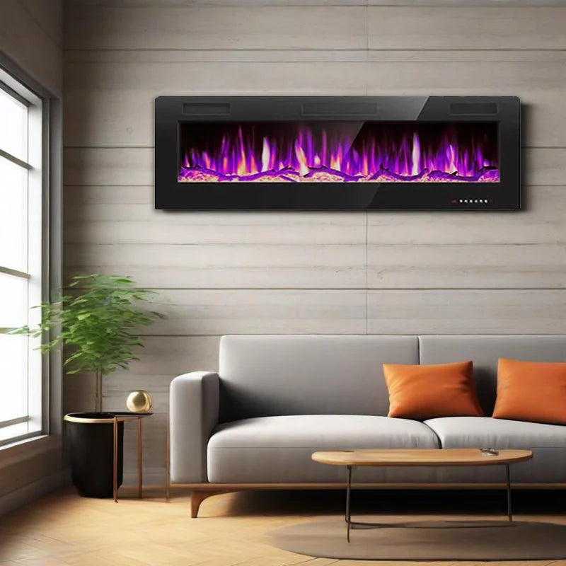 36 - Inch Electric Fireplace, Wall - Mounted, Supports Smartphone/App Control, Ultra - Realistic Flames, 1500W Power