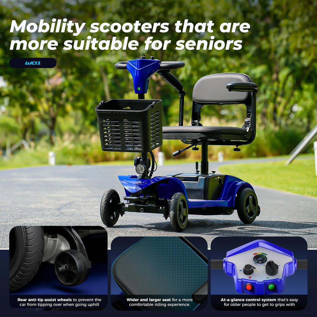 Iscooter 4 Wheel Mobility Scooter for Seniors, Wider Seats & Foldale Electric Wheelchair Device for Travel, Upgraded for Superior Performance, Red