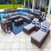 Tuscany 21 - Piece Resin Wicker Outdoor Patio Furniture Combination Set with Sectional Set, Eight - Seat Dining Set, and Chaise Lounge Set (Half - Round Brown Wicker, Polyester Light Gray)