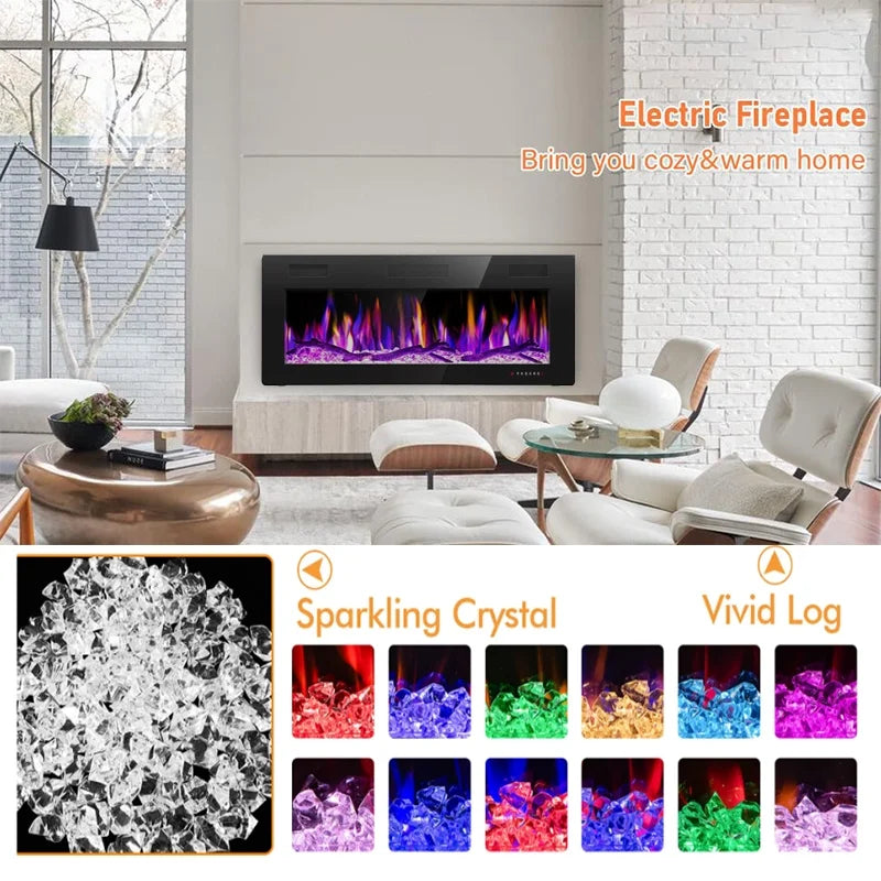 36 - Inch Electric Fireplace, Wall - Mounted, Supports Smartphone/App Control, Ultra - Realistic Flames, 1500W Power