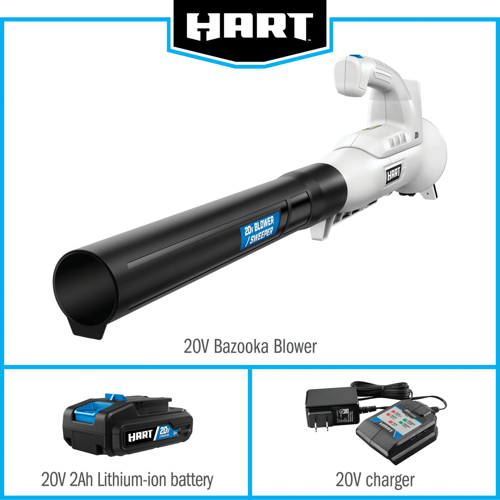 Hart 20 - Volt 200 CFM Bazooka Blower Kit, (1) 20 - Volt 2ah Lithium - Ion Battery and Charger
