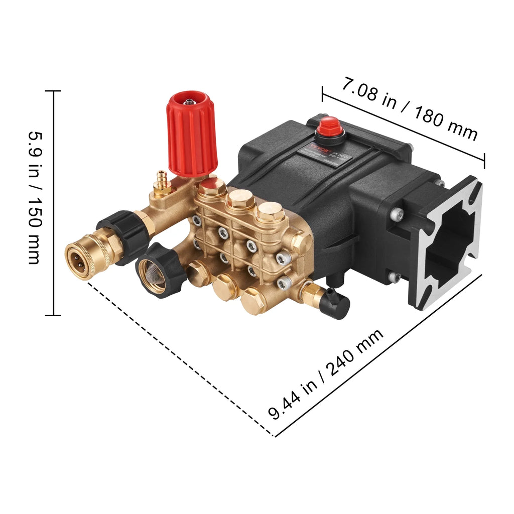 VEVOR Pressure Washer Pump, 3/4" Shaft Horizontal Triplex Plunger, 3700 PSI, 2.5 GPM, Replacement Power Washer Pumps Kit, Parts Washer Pump, Compatible with Simpson Morflex Models 40224, 40225, 40226