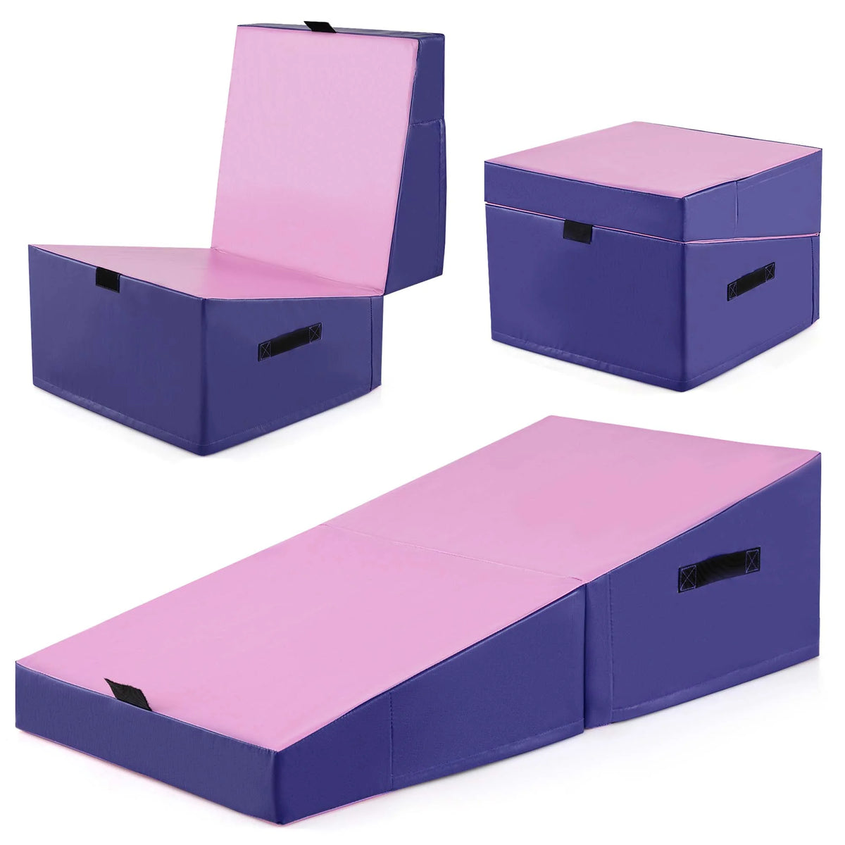 Costway Gymnastics Tumbling Mat Folding Incline Yoga Mat with Non - Slip PVC Leather Pink
