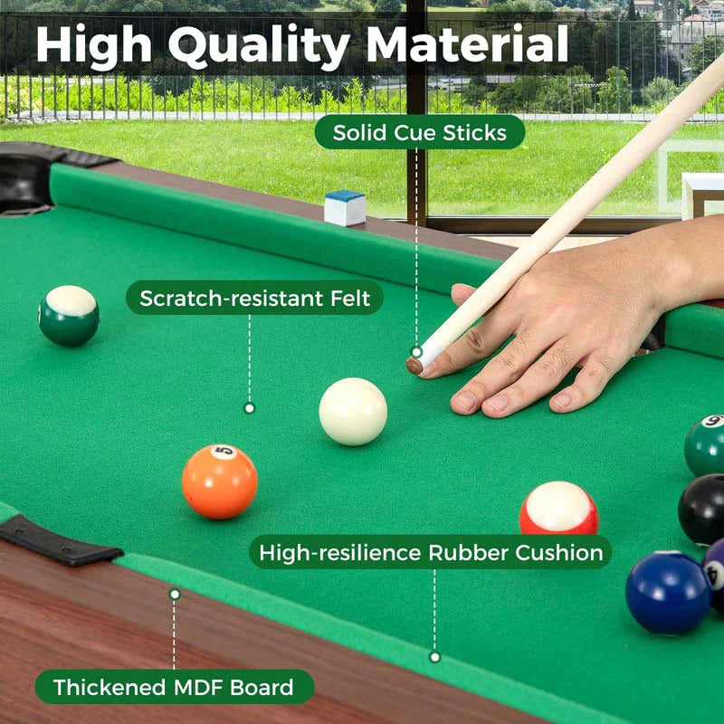 48" Mini Pool Table, Wooden Billiards Table with 16 Balls, 2 Cue Sticks, 2 Chalks, Triangle & Brush for Adults Kids Family Party, Game Room