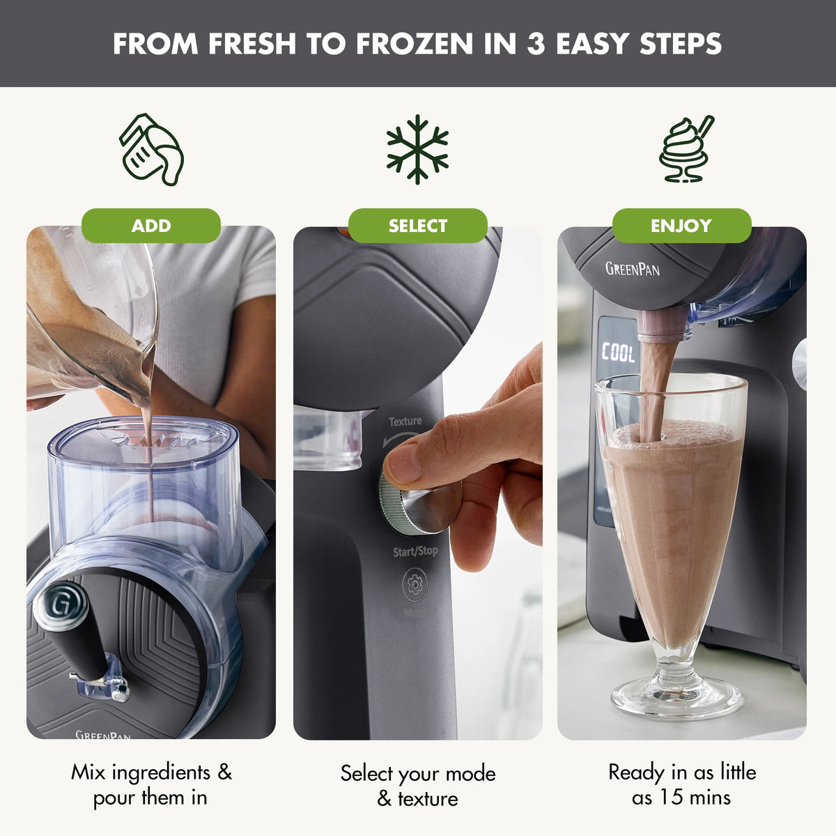 Greenpan Frost 6 Mode, Ice Cream, Frozen Drink, Slushie & Milk Shake Maker, No Freezer Needed, Easy Clean Parts, Gray