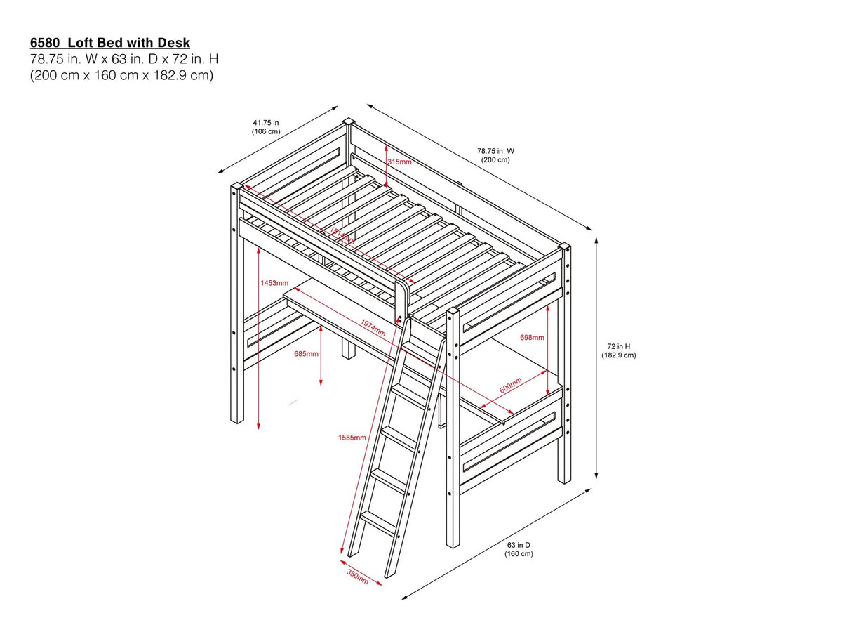 DHP Harlan Twin Size Loft Bed with Desk and Ladder, Espresso