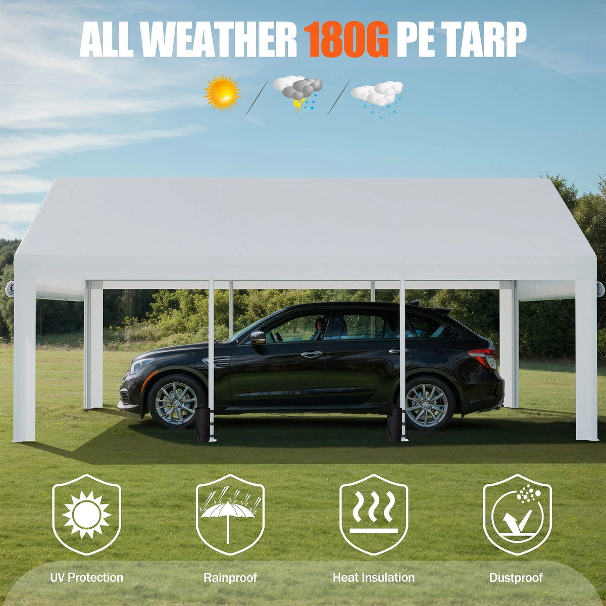 Walsunny 12x20 Ft Carport with 4 Sandbags Heavy Duty Canopy with Roll - up Windows Portable Garage with Removable Sidewalls & Doors Car Canopy Khaki