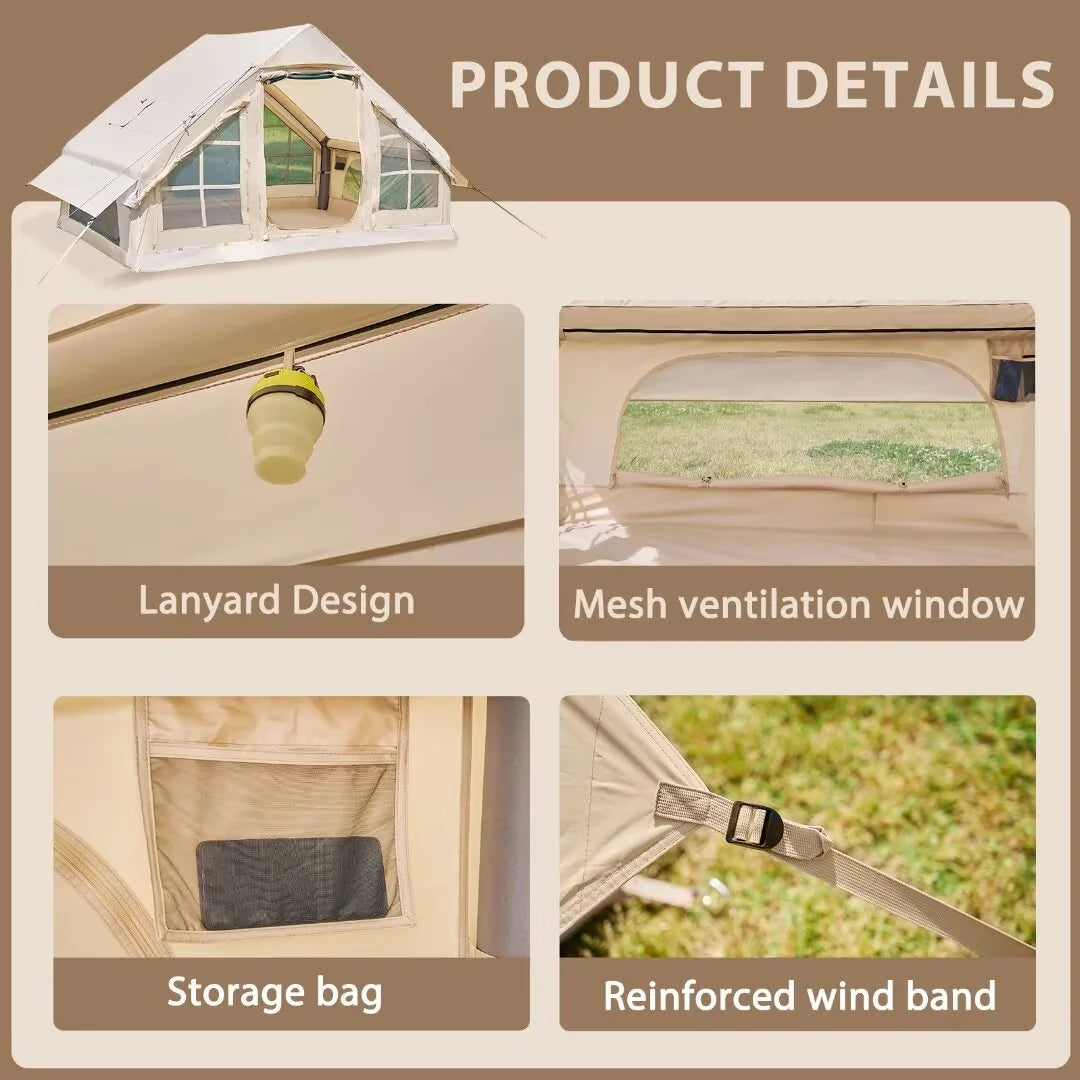 NAIZEA Tent for Camping with Pump - Air Glamping Tents, Easy Setup Blow up Tent, Waterproof Oxford Inflatable Tent, 4 - 6 Person Cabin Tent with Mesh & Chimney Window
