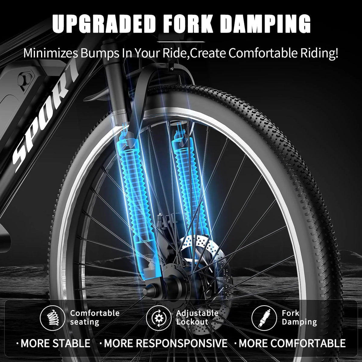 26" Electric Bike for Adults with Peak 750W Brushless Motor, 35miles 22MPH Commuting Electric Mountain Bike with 36V 10AH Removable Battery, 7 - Speed, Front Fork Suspension