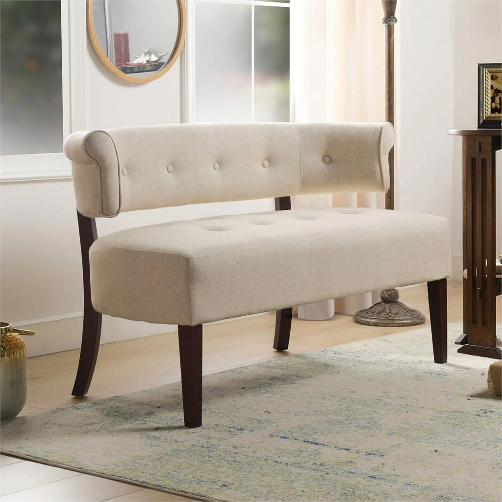 Jennifer Taylor Home Jared Roll Arm Tufted Polyester Fabric Bench, Sky Neutral Beige