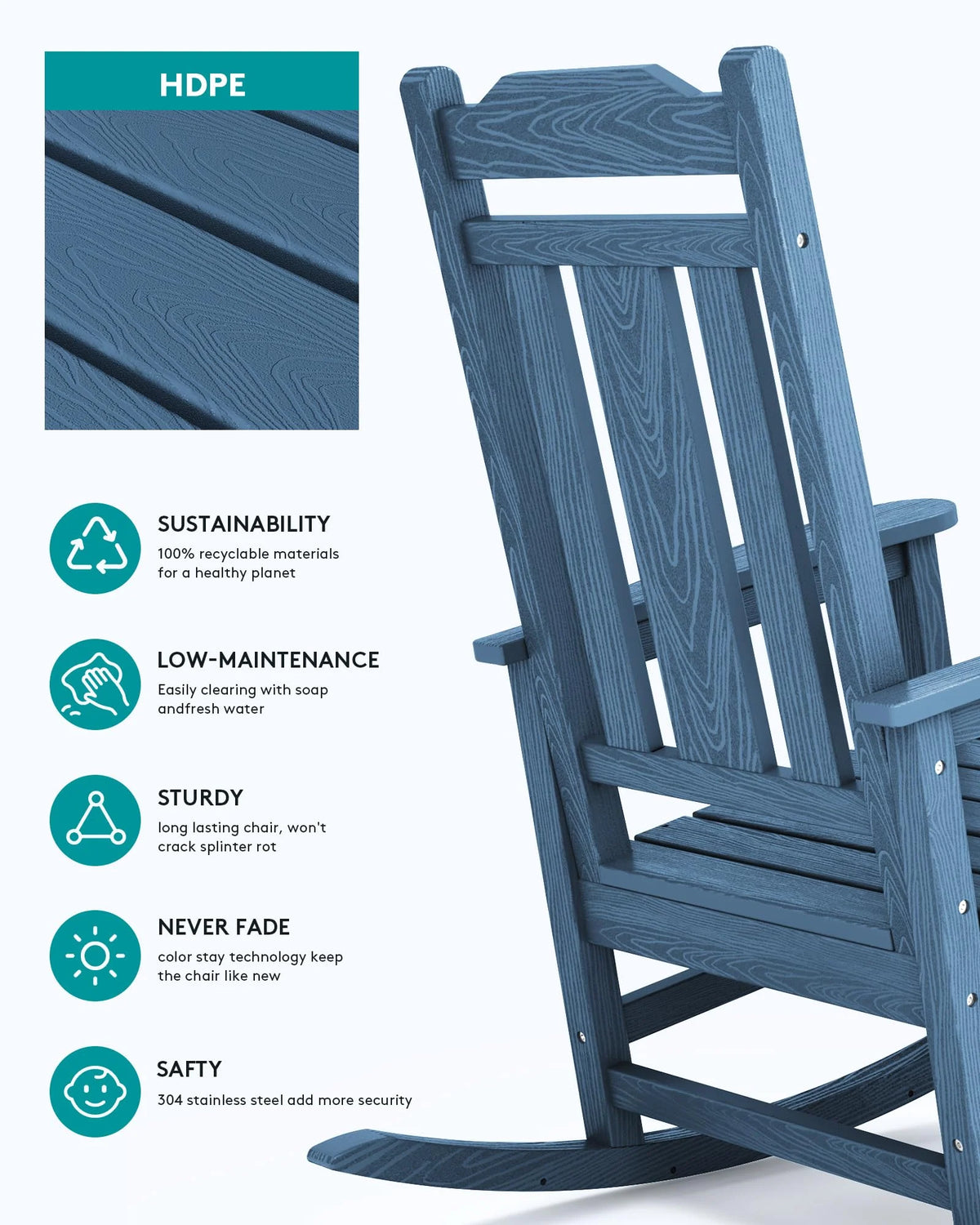 SERWALL Outdoor Rocking Chair Blue Set of 2
