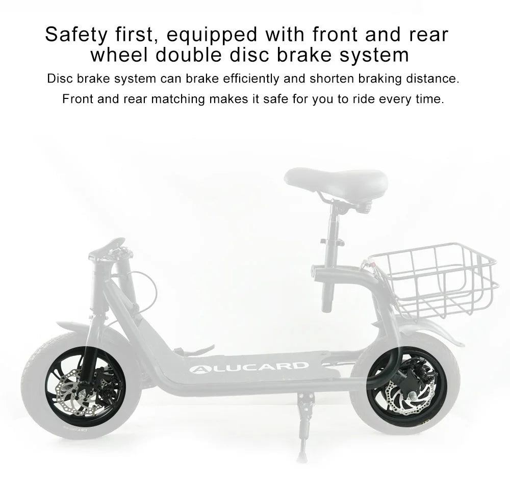 Electric Scooter Adult with Seat, 12 in Tires 350W Motor Foldable E - Bicycle with Basket Dual Disc Brakes