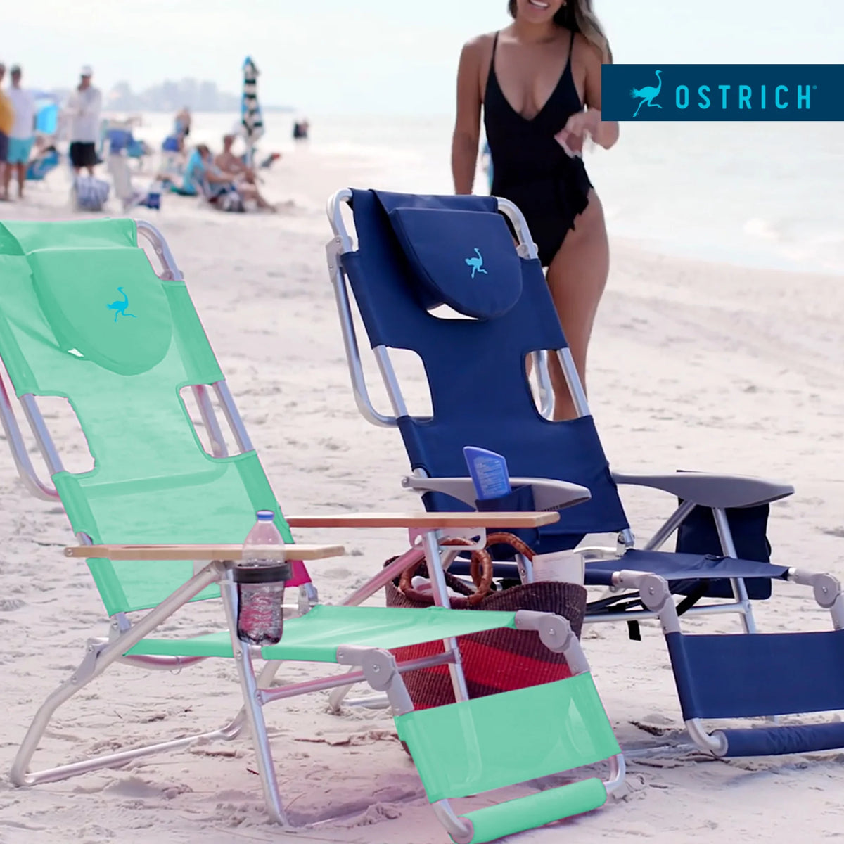 Ostrich Deluxe 3N1 Lightweight Outdoor Beach Lounge Chair W/Footrest, Pink