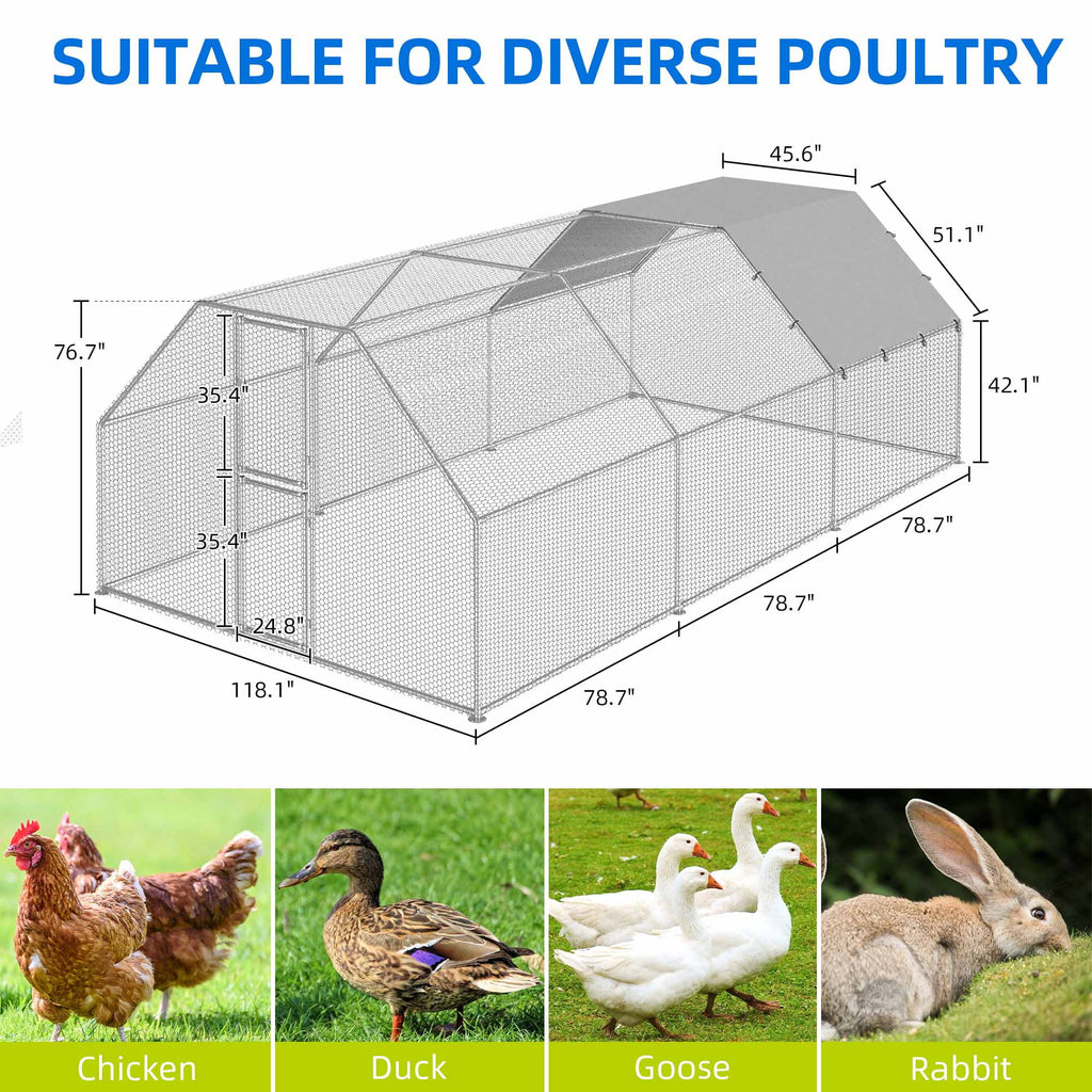 Uforic Chicken Run Coop 19.1 x 9.8 x 6.4 Ft Large Metal Chicken Coop, Walk - in Hen Cage, Outdoor Poultry Cage with Waterproof Cover and Wire Mesh for Backyard, Yard Outdoor