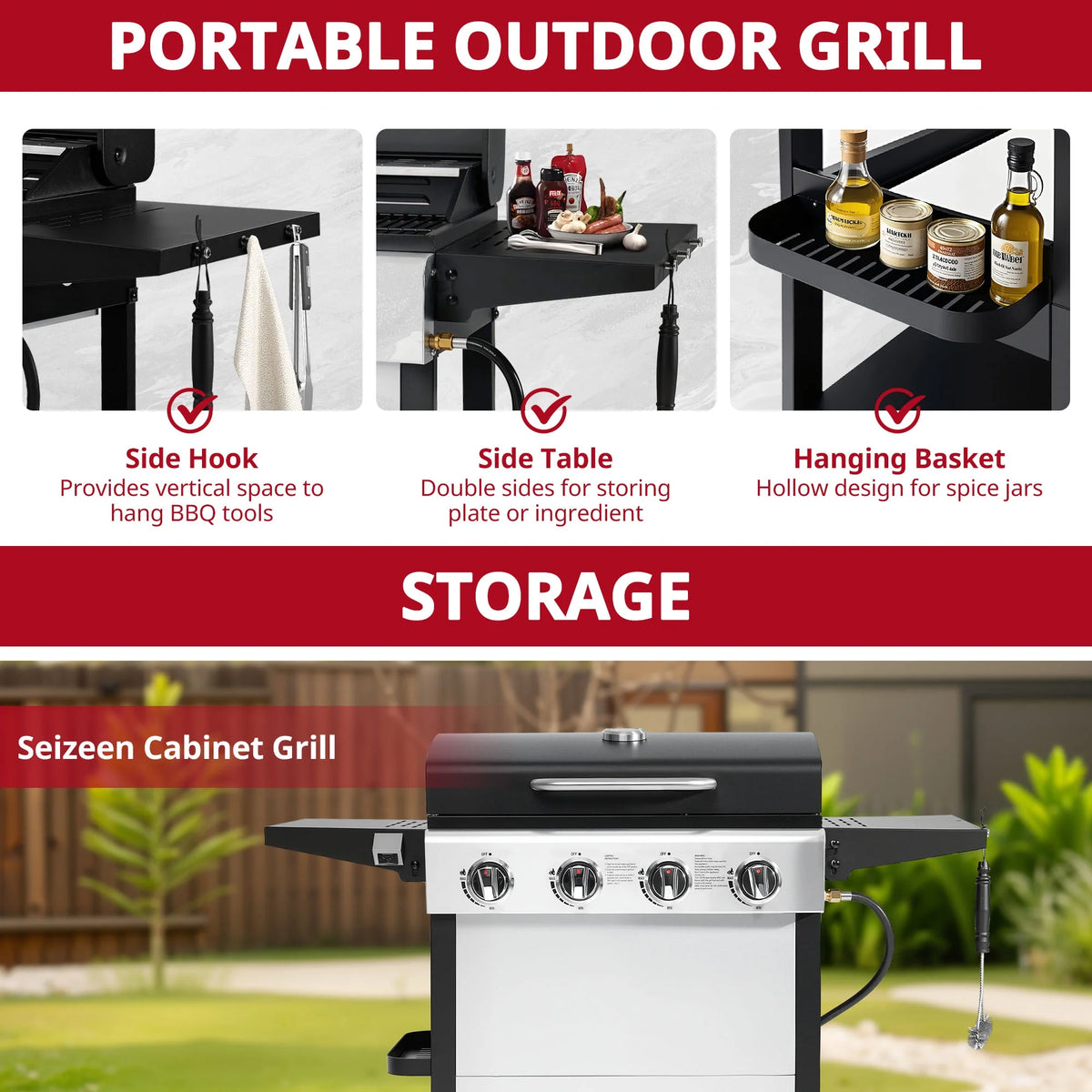 Enyopro 3 Burner Propane Gas Grill, 40, 000BTU Stainless Steel BBQ Grill with Brush, Built - in Thermometer, 4 Universal Wheels for Outdoor Cooking Patio Backyard