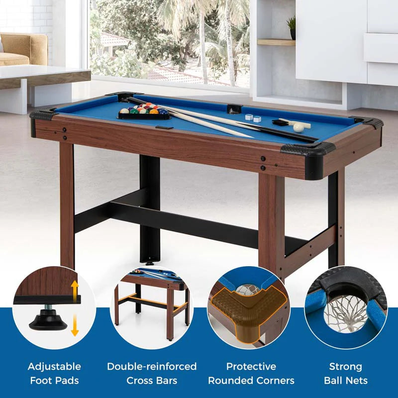 48" Mini Pool Table, Wooden Billiards Table with 16 Balls, 2 Cue Sticks, 2 Chalks, Triangle & Brush for Adults Kids Family Party, Game Room