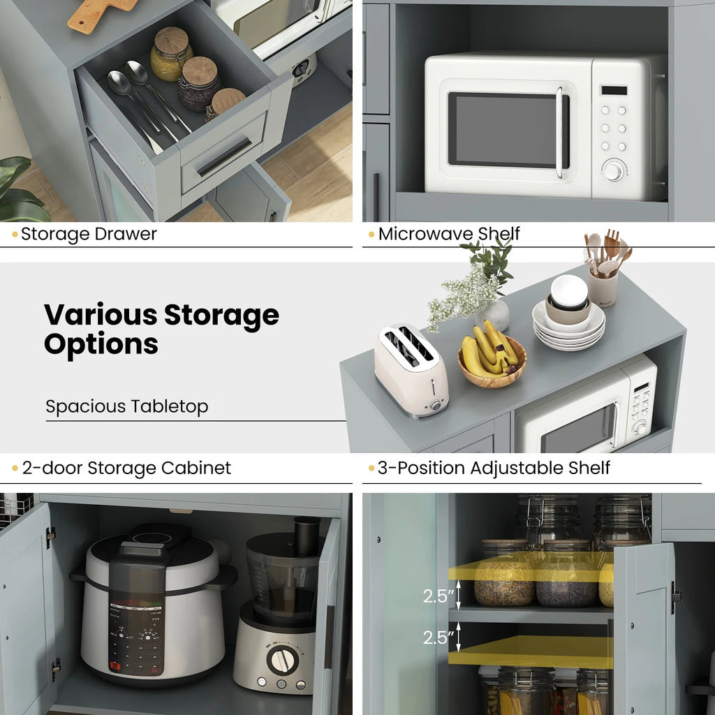 Topbuy Rolling Kitchen Island with Wheels Kitchen Cart?with Drawer and Glass Door Cabinet