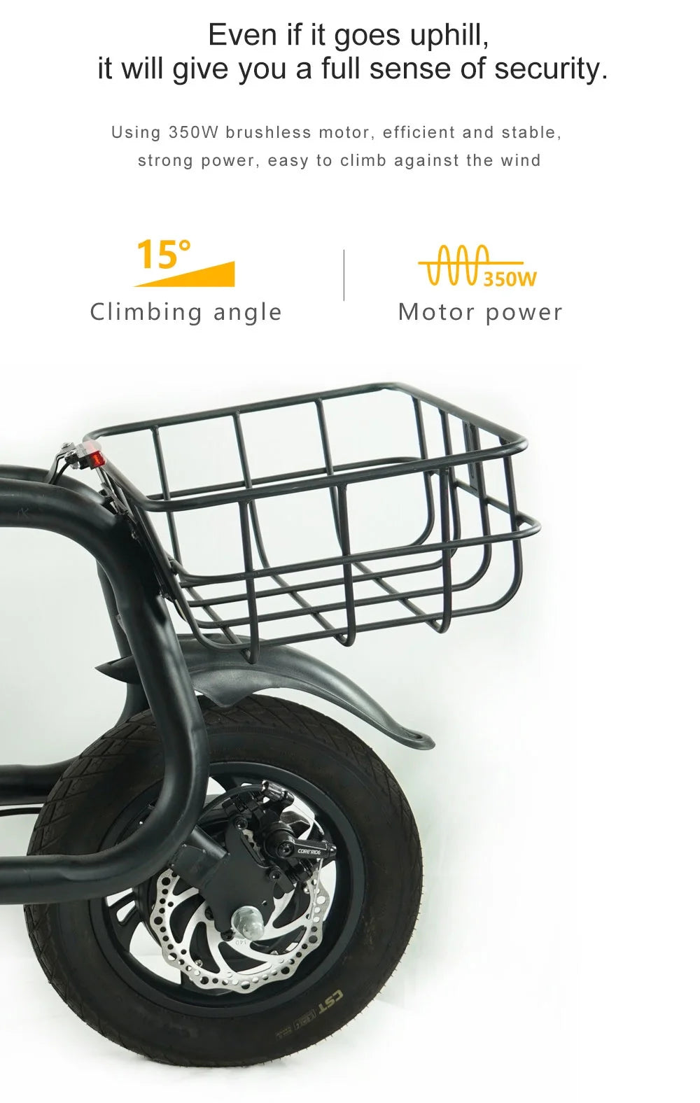 Electric Scooter Adult with Seat, 12 in Tires 350W Motor Foldable E - Bicycle with Basket Dual Disc Brakes