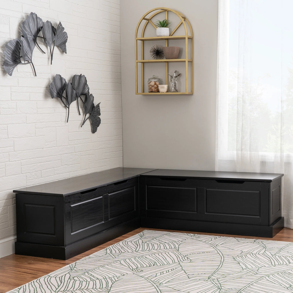 Linon Nook Bench Collection L - Shaped Wood Farmhouse Breakfast Bench with Hidden Storage, White