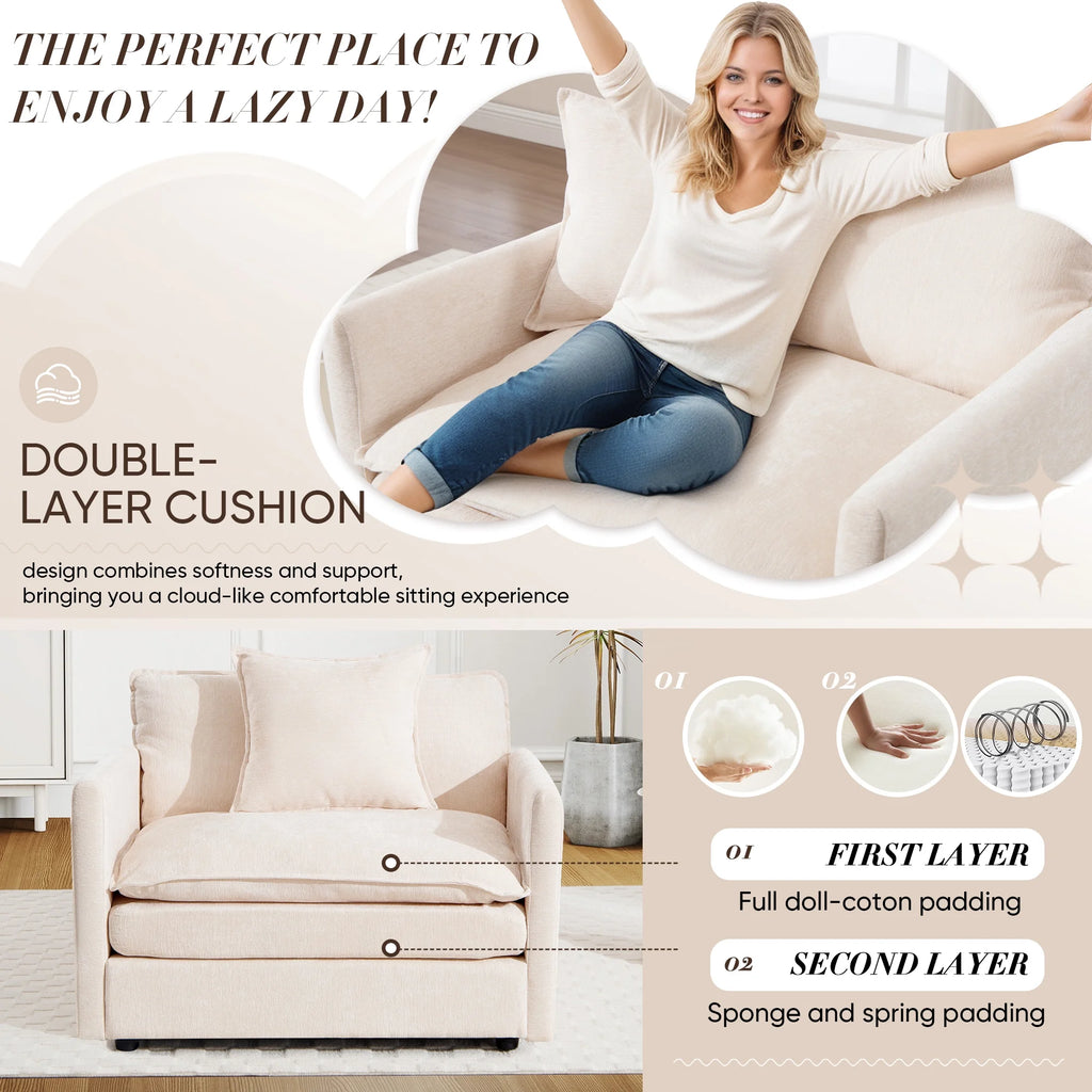 Muumblus Oversized Lounge Chair with Ottoman, Cloud Accent Armchair for Living Room, Beige Chenille
