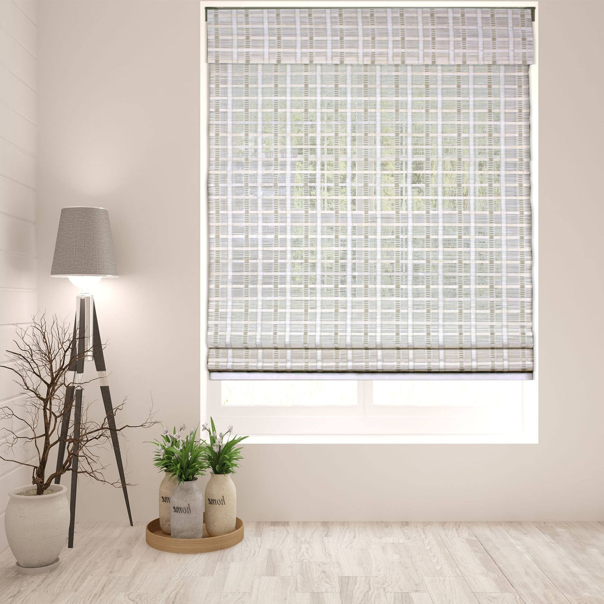 Arlo Blinds Cordless Whitewash Bamboo Roman Shade - Size 22 inchw x 60 inchh Size 22W x 60H