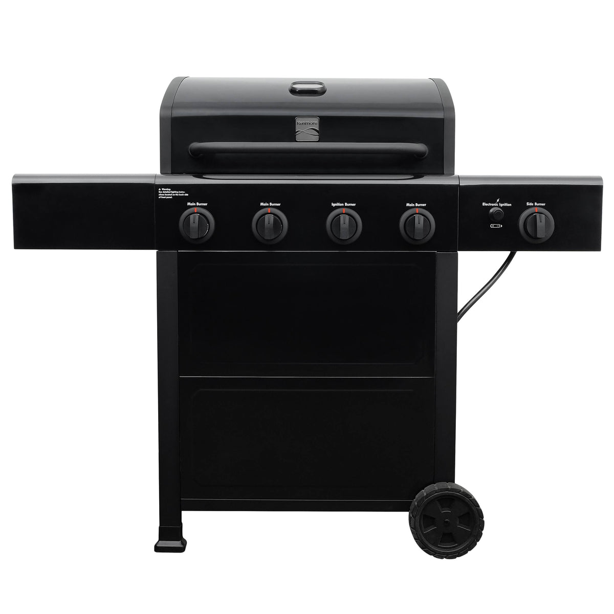 Kenmore 4 Burner Open Cart Propane Gas BBQ Grill with Side Burner, Black