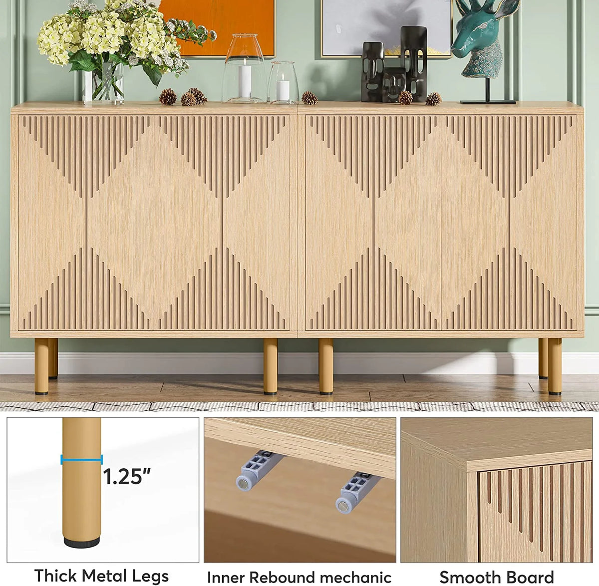 Tribesigns 59" Modern White Storage Cabinet Set, Freestanding Floor Cabinet, Wood Buffet Cabinet with Doors, Large Storage Cabinet for Living Room, Dining Room, Garage