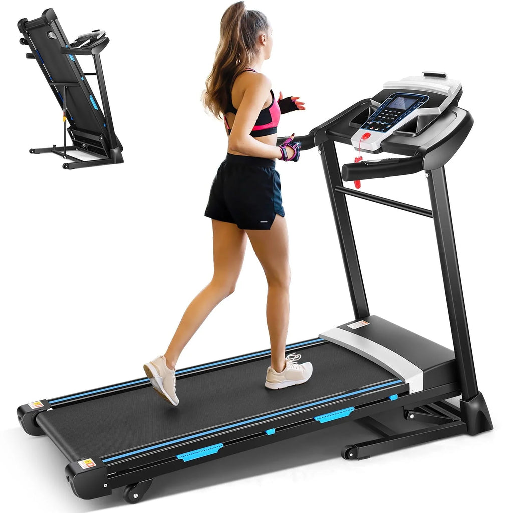 Tikmboex Folding Treadmill with 15% Auto Incline 9.0 Mph Speed 12 Preset Program, Strong 3.25HP Motor Running Machine for Cardio Fitness, Black 300 lb