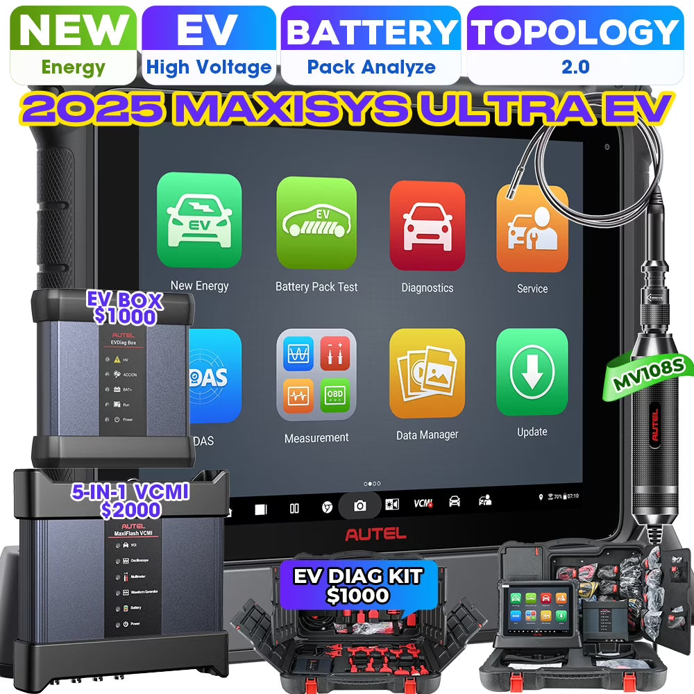 Autel Maxisys Ultra EV OBD2 Scanner, Diagnostic Scan Tool, High Voltage Battery Pack Analysis, Motor Truspeed Repair, Better Ultra MS919 MS909, W/Evdiag Box, ECU Programming, 5 - in - 1 VCMI, 40+ Reset
