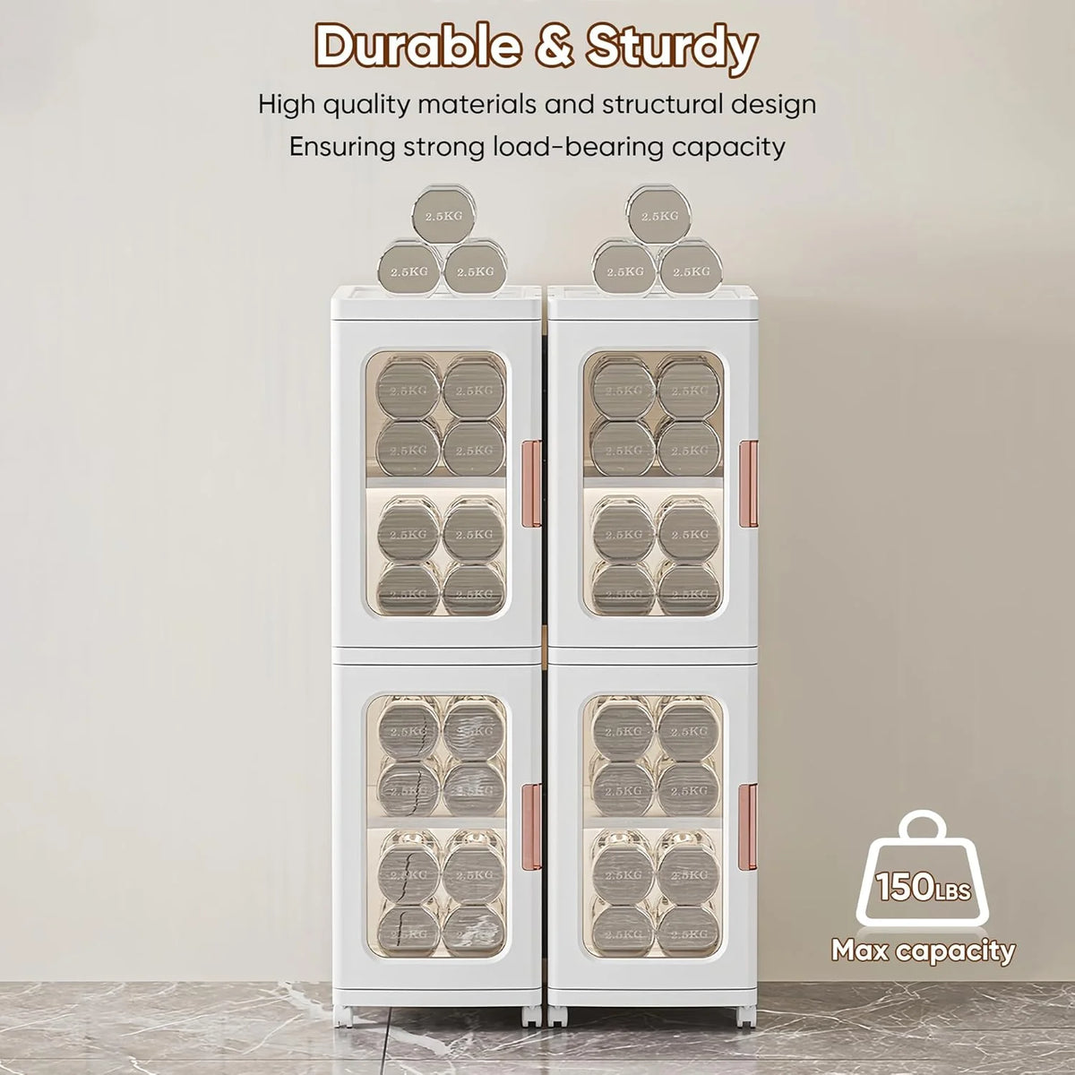 Slim Kitchen Pantry Storage Cabinet with Doors and Shelves, 3 - Tiers Plastic Narrow Storage Organizer Collapsible for Small Spaces, Bathroom, Living Room, Bedroom, White