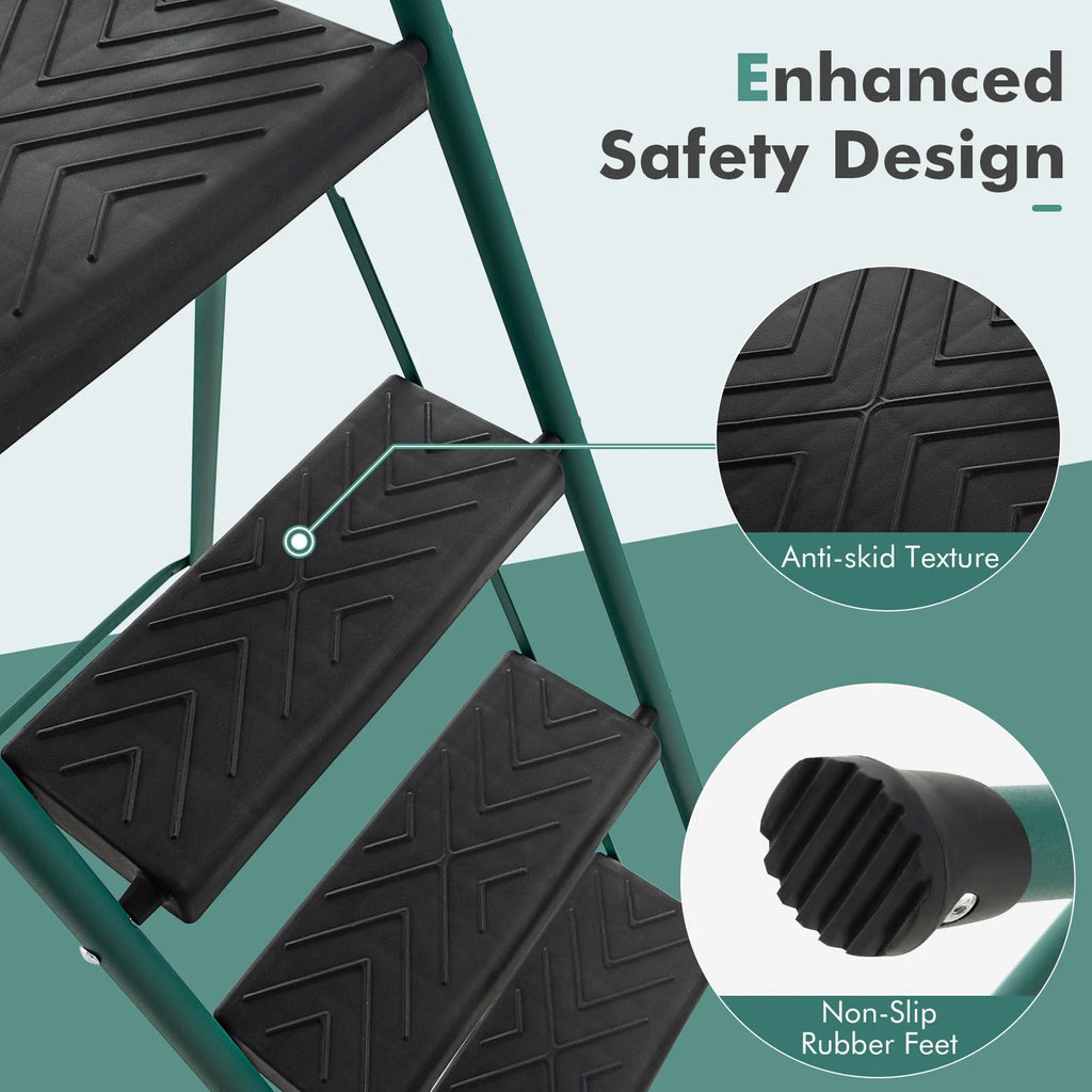 Costway 4 Step Ladder Folding Portable Anti - Slip Steel Step Stool 330 lb with Tool Platform