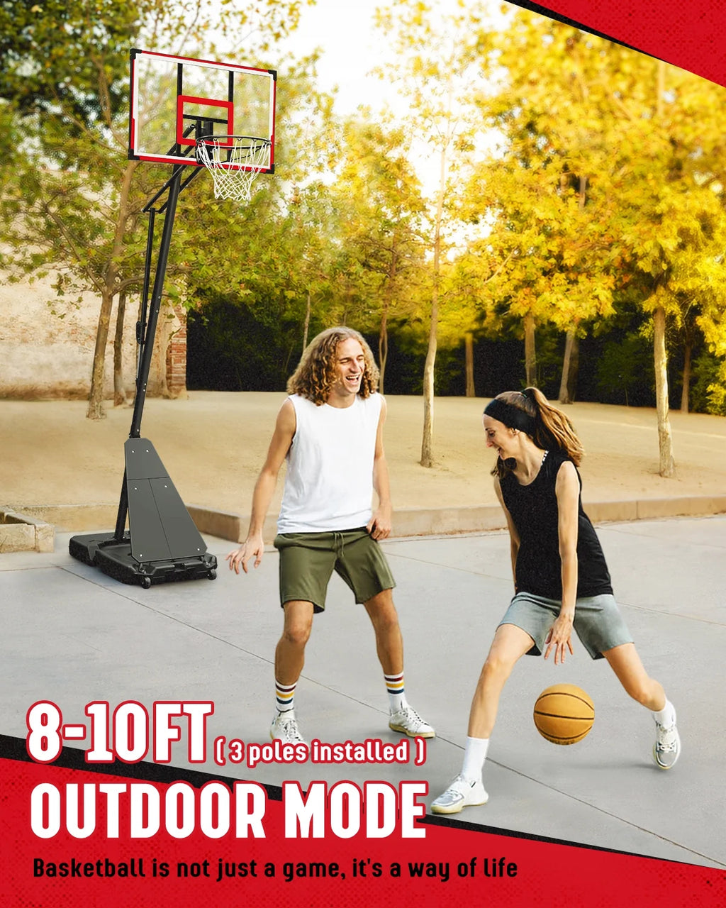 Seray Basketball Hoop with 4.8 - 10 Feet Height Adjustable for Kids/Adults, Portable Basketball Goal with 44 in Backboard and 2 Wheels for Outdoor/Indoor Sports