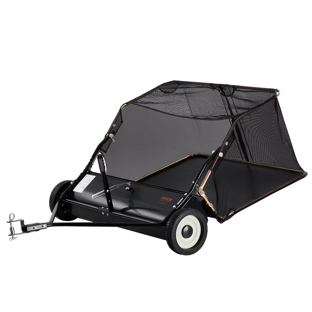 VEVOR 42 - Inch Lawn Sweeper Tow Behind, 12 Cu.ft. Large Pull Behind Grass Sweeper, Heavy Duty Leaf & Grass Collector with Dumping Rope Design, Adjustable Sweeping Height for Picking up Debris & Grass
