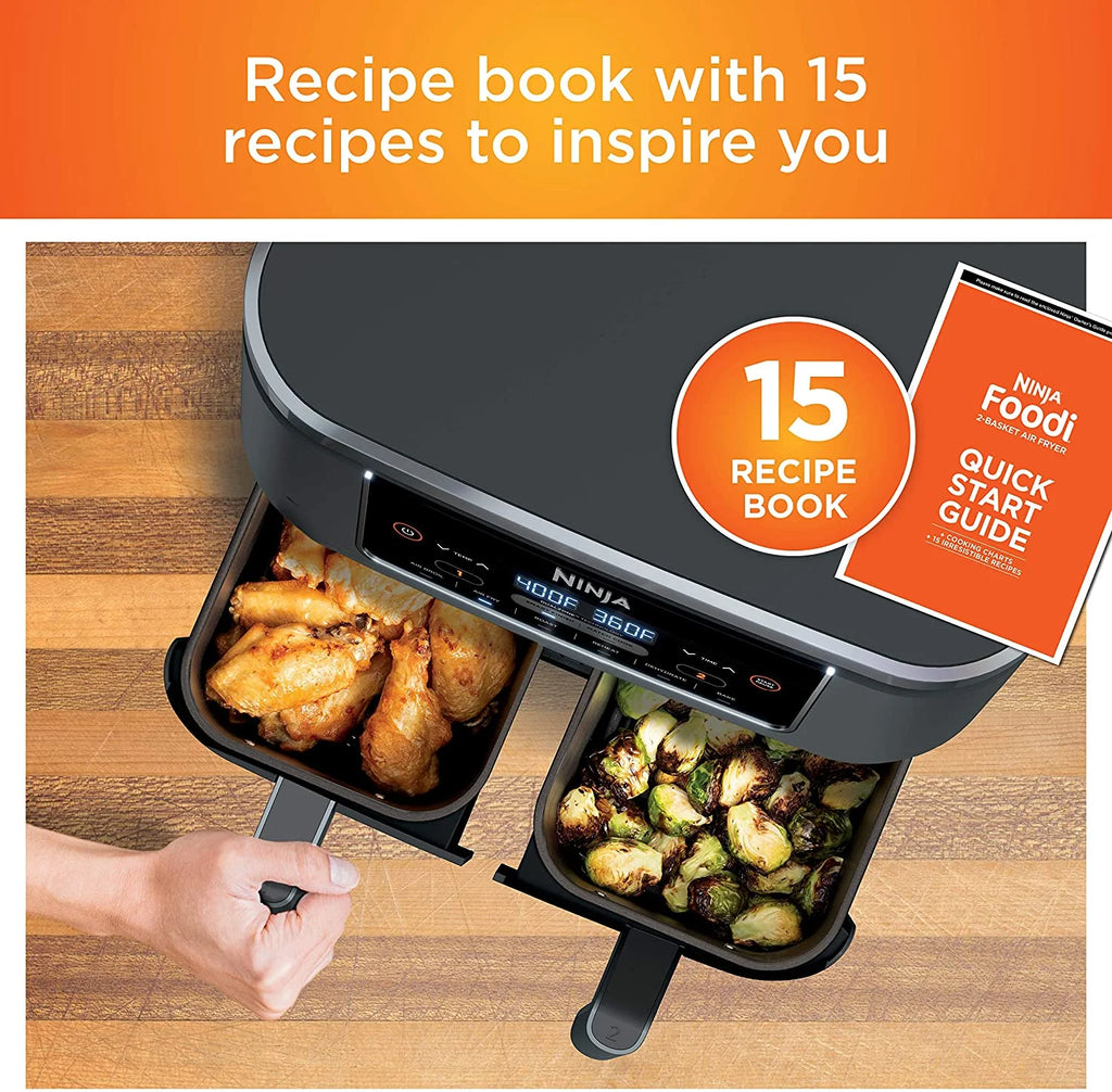 Restored Ninja DZ201 Foodi 6 - in - 1 2 - Basket Air Fryer with Dualzone Technology, 8 - Quart Capacity, and a Dark Grey Stainless Finish (Refurbished)
