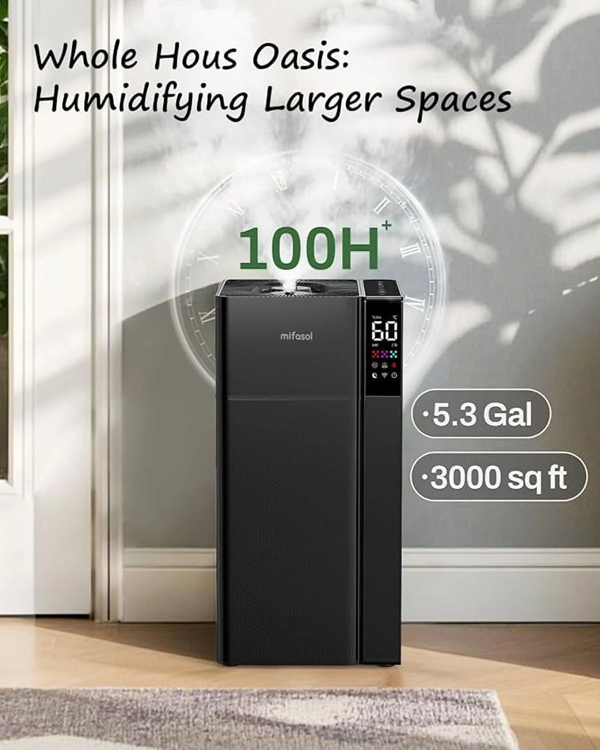 Warm and Cool Mist Humidifier Large Room, 5.3gal/20 L Whole House Humidifiers for Home, Top Fill, Black