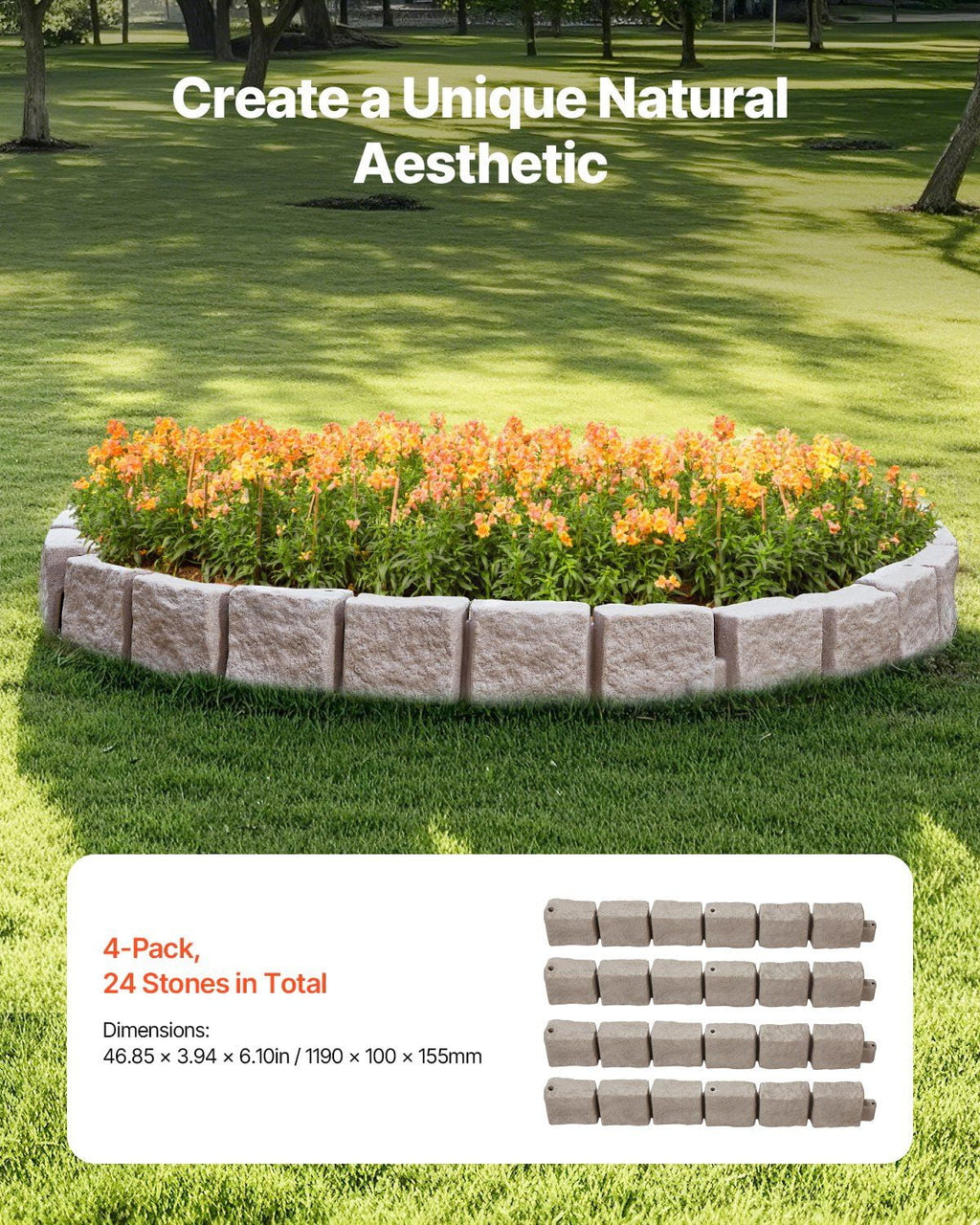 Fake Stone Landscape Edging 46.8x3.9 in Lawn Edging Border Fade - Resistant No Dig