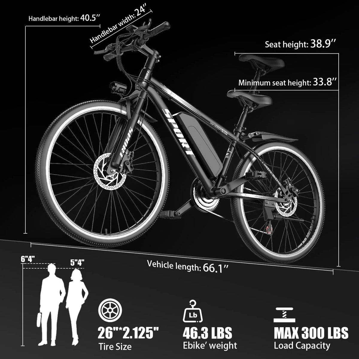 26" Electric Bike for Adults with Peak 750W Brushless Motor, 35miles 22MPH Commuting Electric Mountain Bike with 36V 10AH Removable Battery, 7 - Speed, Front Fork Suspension