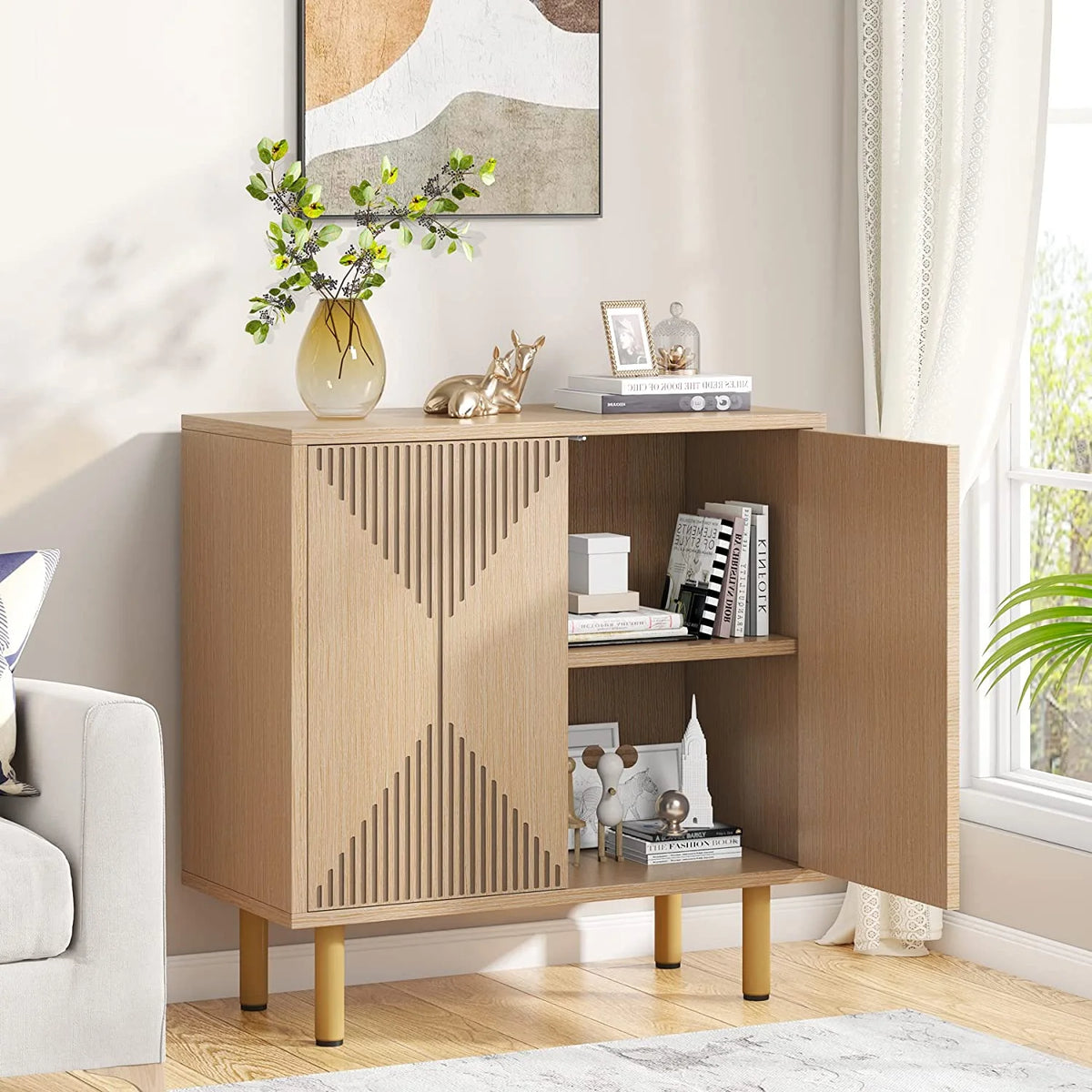 Tribesigns 59" Modern White Storage Cabinet Set, Freestanding Floor Cabinet, Wood Buffet Cabinet with Doors, Large Storage Cabinet for Living Room, Dining Room, Garage