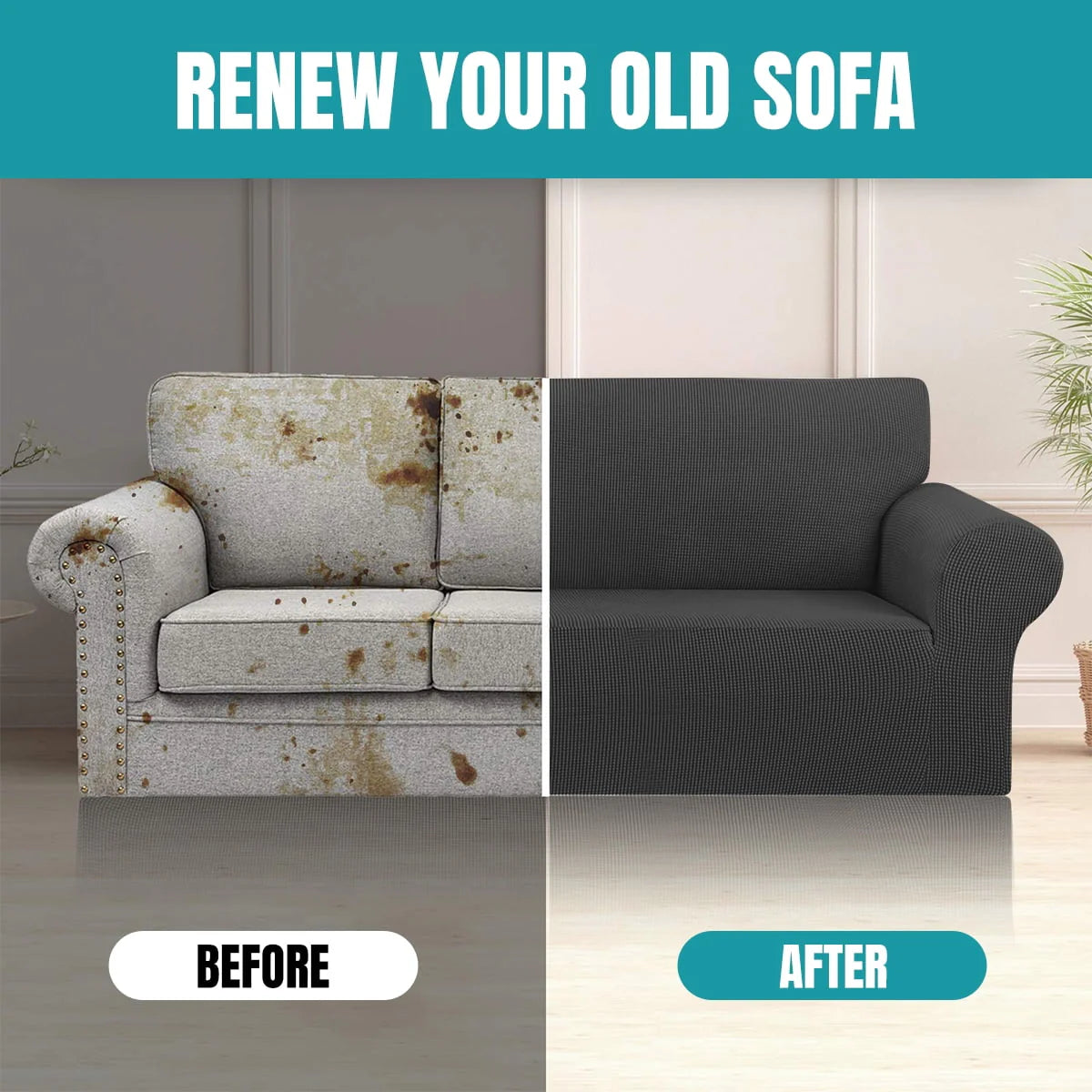 Sanmadrola Couch Cover Water Resistant Stretch Sofa Slipcover Jacquard Furniture Protector for Kids Pets Dog Cat, Dark Gray, Sofa