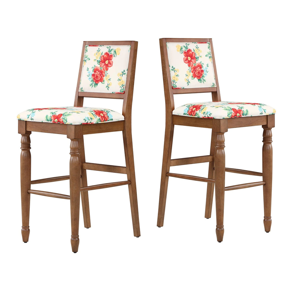 The Pioneer Woman Vintage Floral Bar Stools Made with Solid Wood Frame, Set of 2