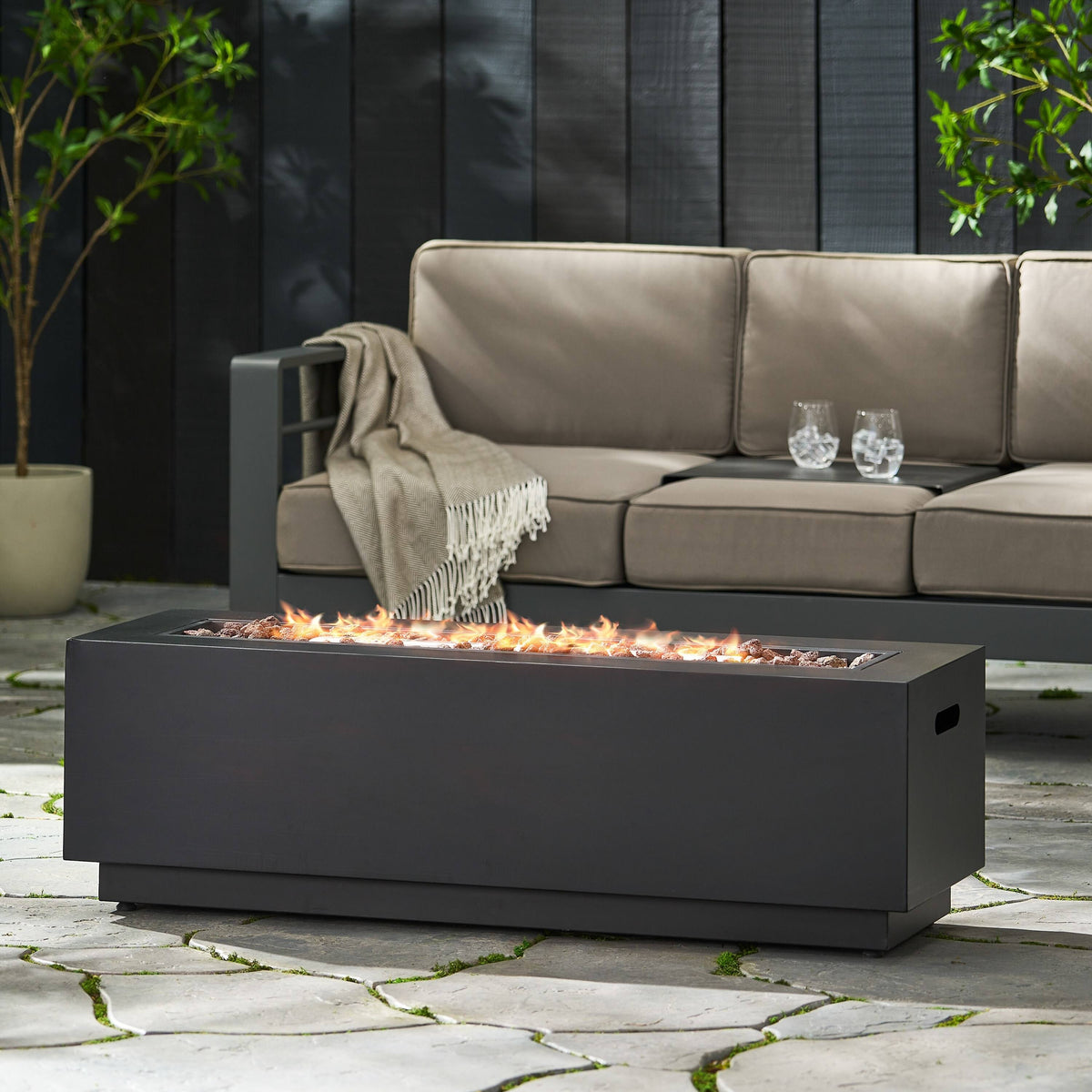 Christopher Knight Home Wellington Outdoor 50,000 BTU Rectangular Fire Pit by Brushed Brown