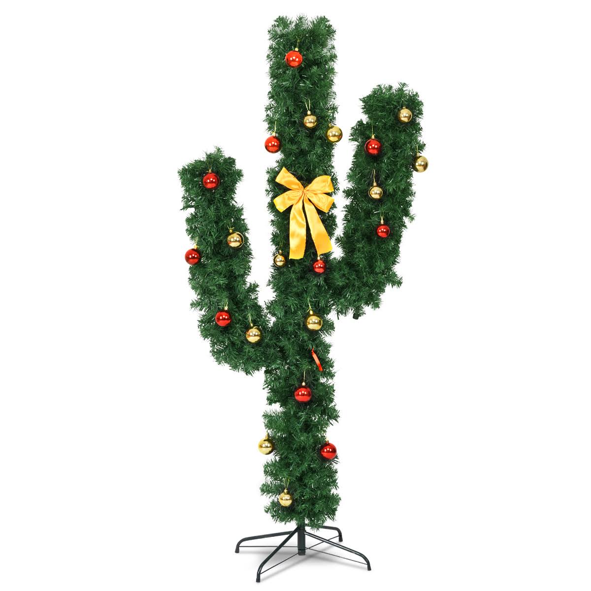 Costway Artificial Cactus Christmas Tree with Lights and Ball - 7'