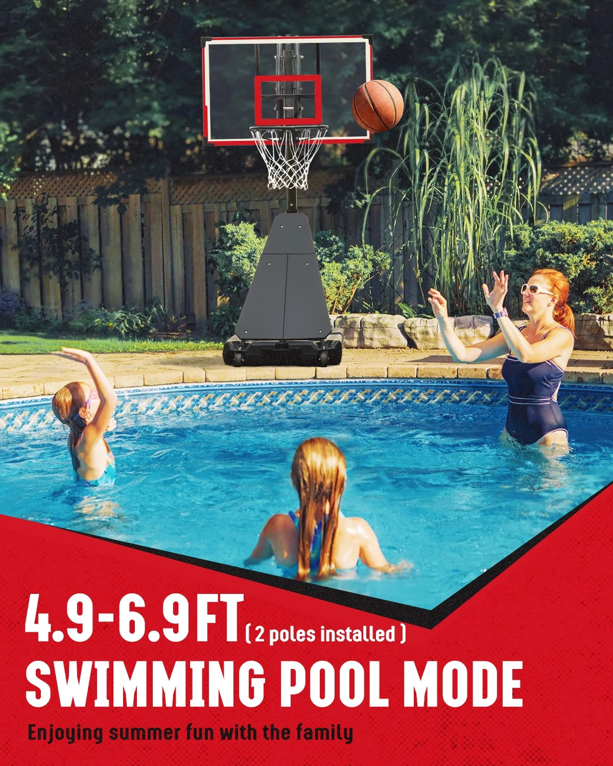 Seray Basketball Hoop with 4.8 - 10 Feet Height Adjustable for Kids/Adults, Portable Basketball Goal with 44 in Backboard and 2 Wheels for Outdoor/Indoor Sports