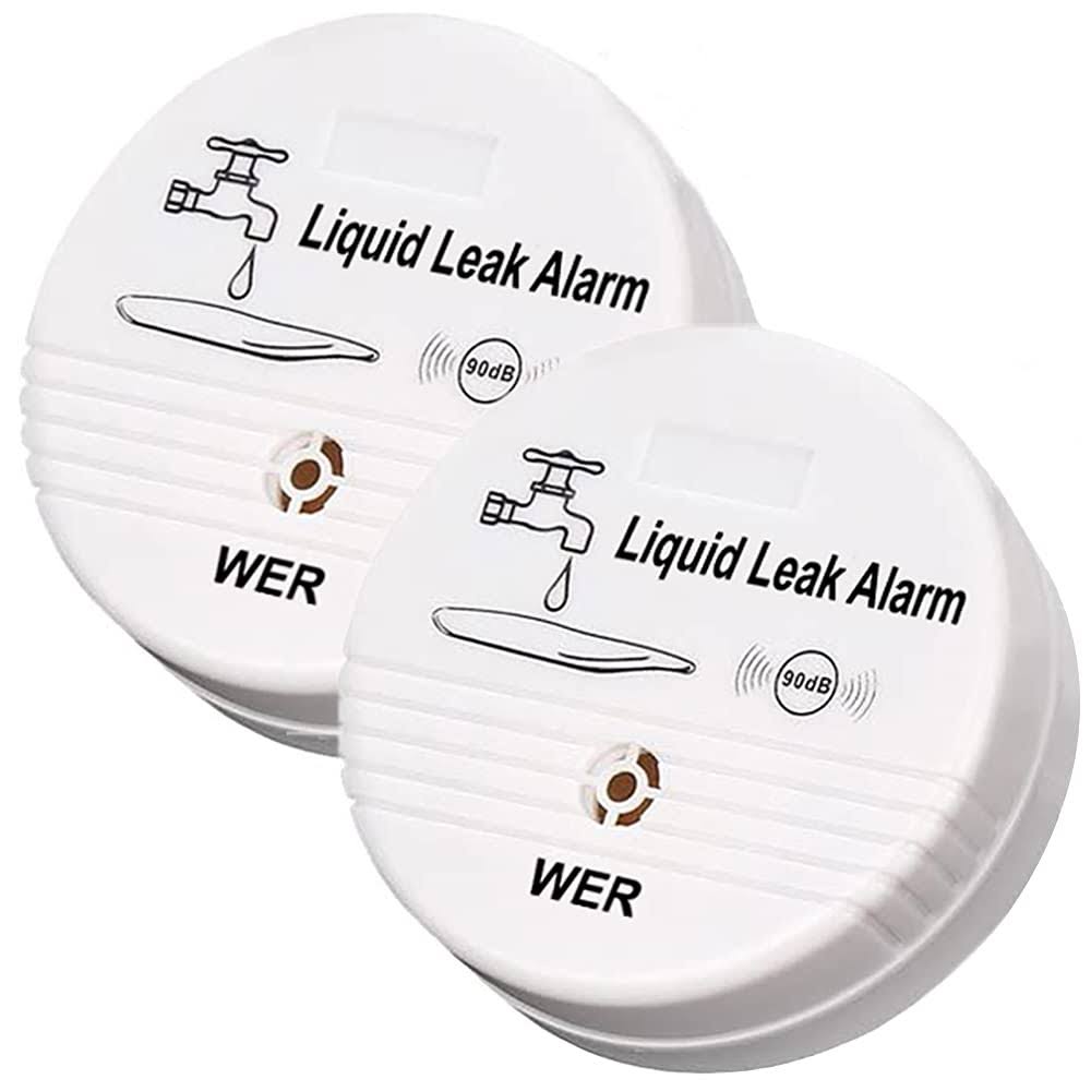 Wer Water Leak Alarm Battery Operated Leak Alert Water Detector for Home Use(Shipped Without Battery)-2 Pack