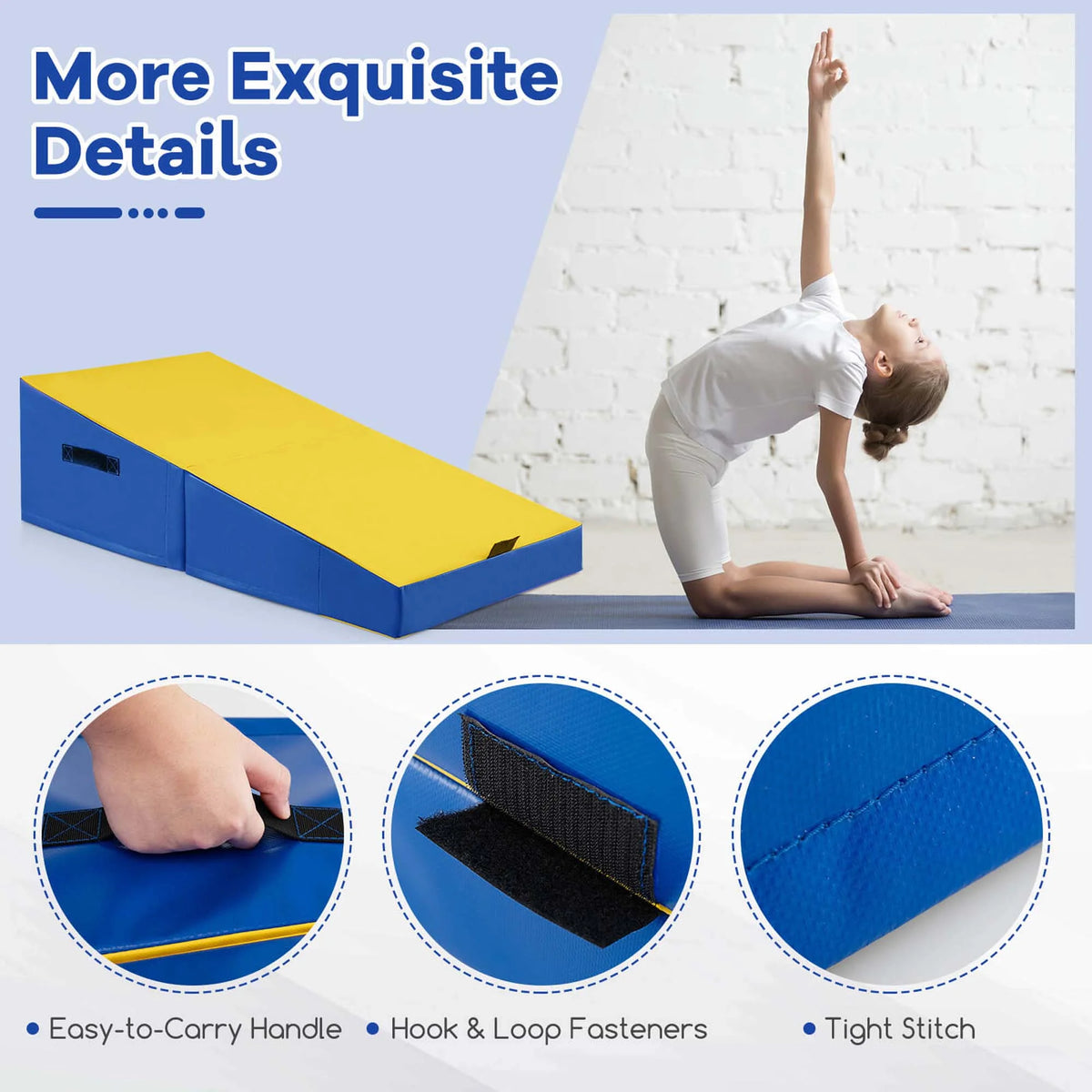 Costway Gymnastics Tumbling Mat Folding Incline Yoga Mat with Non - Slip PVC Leather Pink