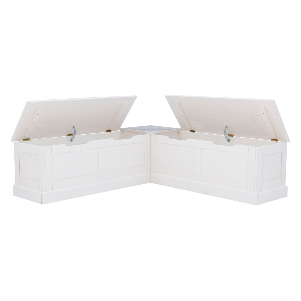 Linon Nook Bench Collection L - Shaped Wood Farmhouse Breakfast Bench with Hidden Storage, White