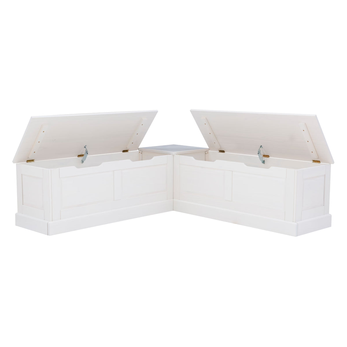 Linon Nook Bench Collection L - Shaped Wood Farmhouse Breakfast Bench with Hidden Storage, White