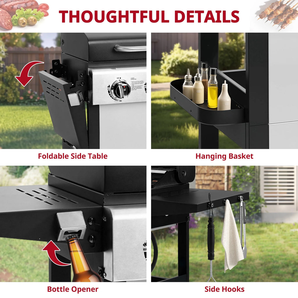 Enyopro 3 Burner Propane Gas Grill, 40, 000BTU Stainless Steel BBQ Grill with Brush, Built - in Thermometer, 4 Universal Wheels for Outdoor Cooking Patio Backyard